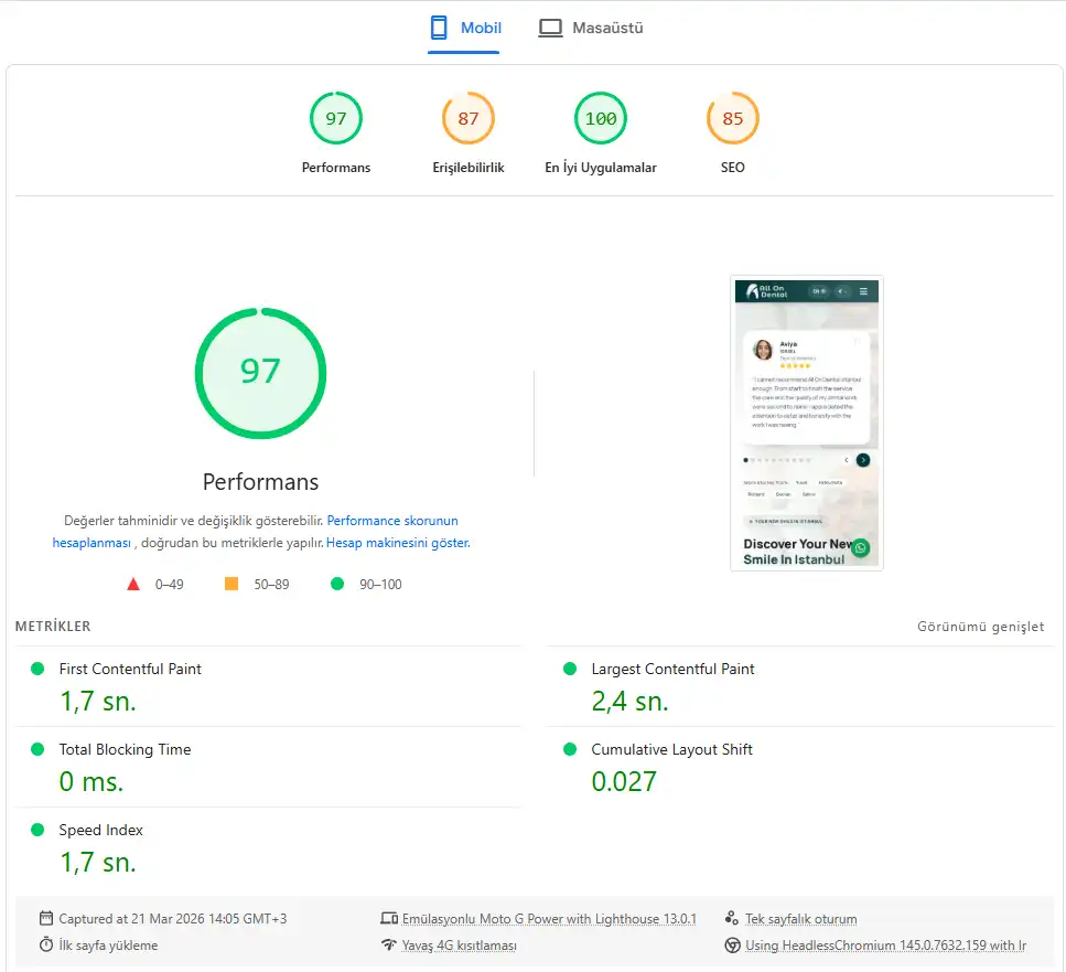 Google PageSpeed Mobil Raporu