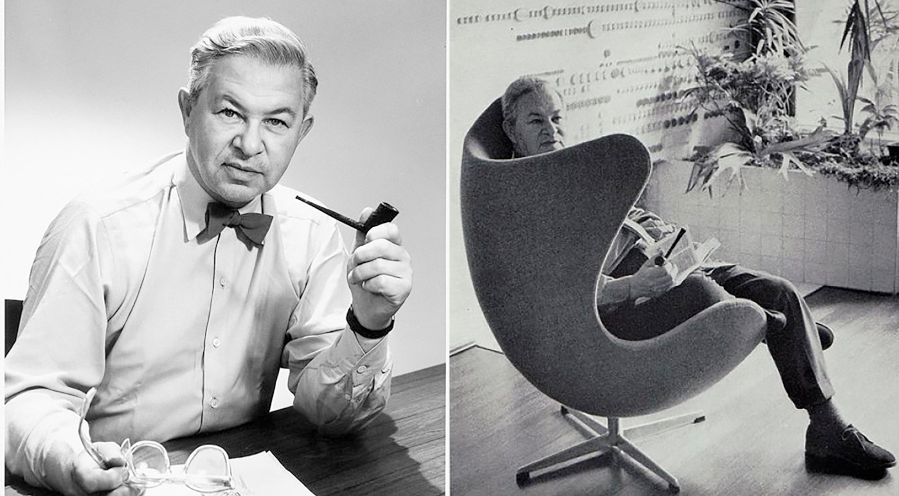 Arne Jacobsen'ın ikonik Egg Chair'ı ile çekilmiş portrei