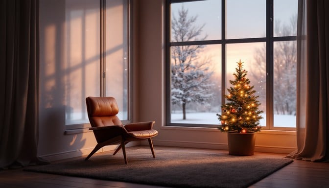 Kış mevsiminde büyük cam yüzeyden içeri süzülen kıymetli doğal ışık